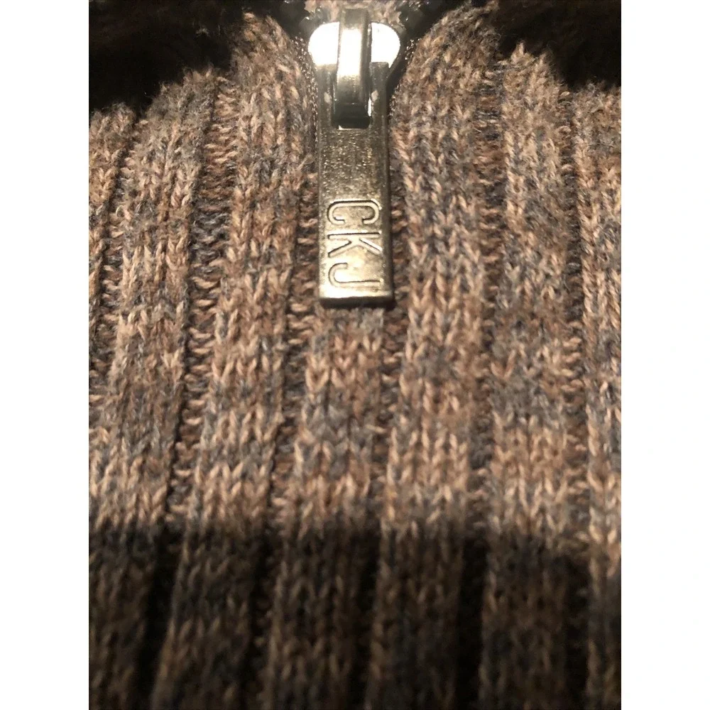 Calvin Klein Jeans Ribbed Sweater Mens Size Large paded Shoulders Quarter Zipper